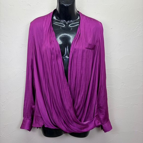 torrid Tops - Torrid Womens Magenta Purple Surplice Draped V-Neck Blouse Silky Sexy 00 L